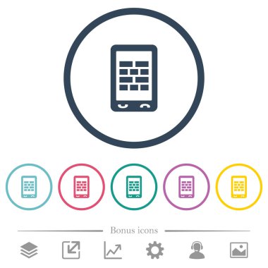 Mobil güvenlik duvarı düz renkli simgeler yuvarlak özetliyor. 6 bonus simgeler dahil.