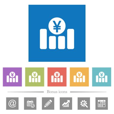 Yen mali kare arka düz beyaz simgeleri grafik. 6 bonus simgeler dahil.