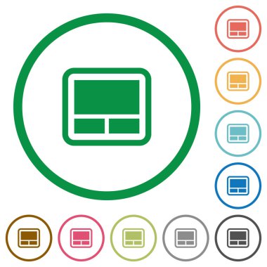 Dizüstü touchpad düz renk simgeleri özetliyor beyaz arka plan üzerinde yuvarlak