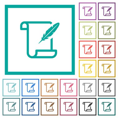 Beyaz arka plan üzerinde çeyreği çerçevelerle tüy düz renk simgelerle kağıt kaydırma