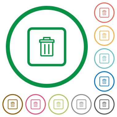 Beyaz arka plan üzerinde yuvarlak özetliyor nesne düz renk simgeleri silmek