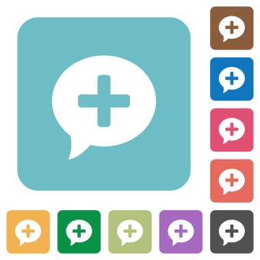 Kare arka planlar renk üzerinde yorum beyaz düz simgeler yuvarlanır eklemek