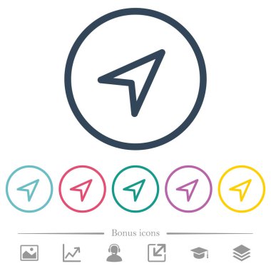 Yön oku düz renkli simgeler yuvarlak özetliyor. 6 bonus simgeler dahil.