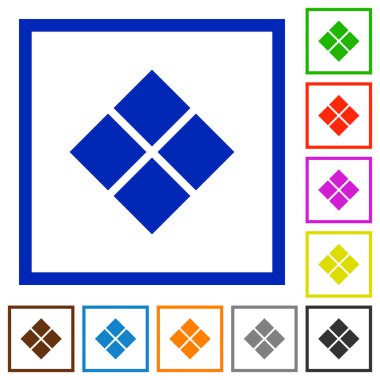 Kare kare beyaz arka plan üzerinde çapraz çini desen düz renk simgeleri