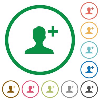 Beyaz arka plan üzerinde yuvarlak özetliyor Yeni Kullanıcı düz renk simgeleri ekleme