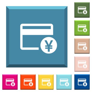 Yen kredi kartı beyaz simgeleri çeşitli moda renklerde ucu keskin kare düğmeleri