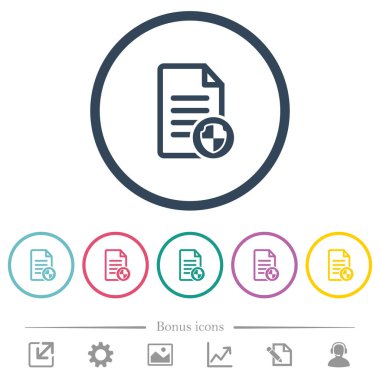 Belgeyi Koru düz renk simgeleri yuvarlak özetliyor. 6 bonus simgeler dahil.