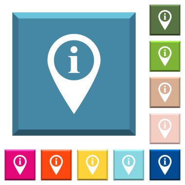 GPS konum bilgi beyaz simgeleri çeşitli moda renklerde ucu keskin kare düğmelerini göster