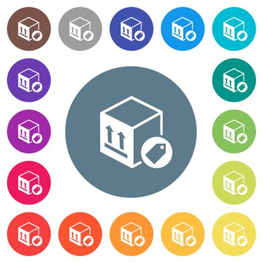 Paket yuvarlak renkli arka planlar üzerinde düz beyaz simgeler etiketleme. 17 arka plan renk değişimleri dahil.