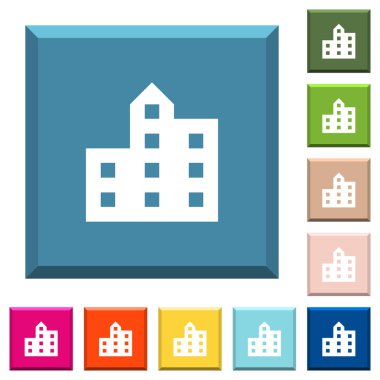 Şehir beyaz siluet simgeler çeşitli moda renklerde ucu keskin kare düğmeleri