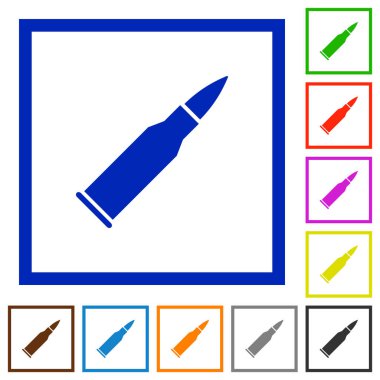 Kare kare beyaz arka plan üzerinde kurşun tüfek cephane düz renk simgeleri
