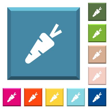 Havuç beyaz simgeleri çeşitli moda renklerde ucu keskin kare düğmeleri