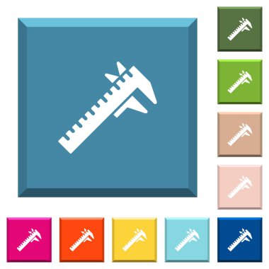 Kaliper beyaz simgeleri çeşitli moda renklerde ucu keskin kare düğmeleri