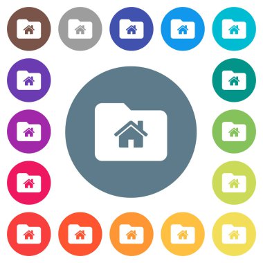 Giriş klasörü düz beyaz simgeleri yuvarlak renkli arka planlar. 17 arka plan renk değişimleri dahil.