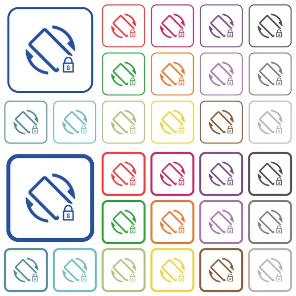 Icone Piatte Colori Bloccate Con Rotazione Dello Schermo Mobile Cornici — Vettoriale Stock