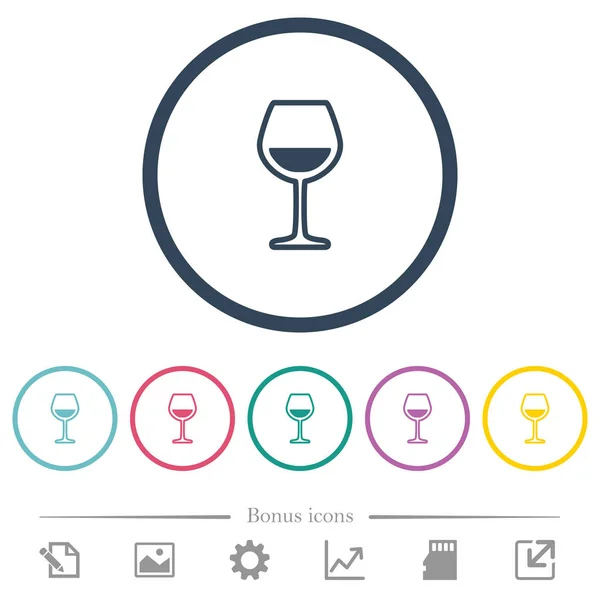 Ποτήρι Κρασιού Επίπεδη Χρώματος Εικονίδια Στρογγυλά Περιγράμματα Εικονίδια Μπόνους Που — Διανυσματικό Αρχείο