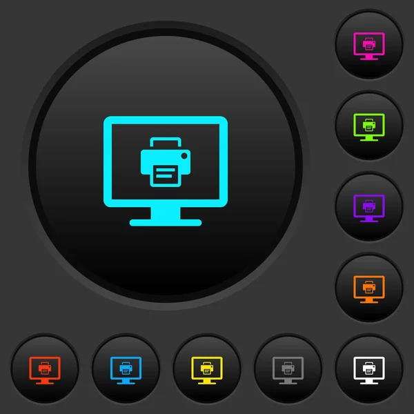 Print Screen Dark Push Buttons Vivid Color Icons Dark Grey — Stock Vector