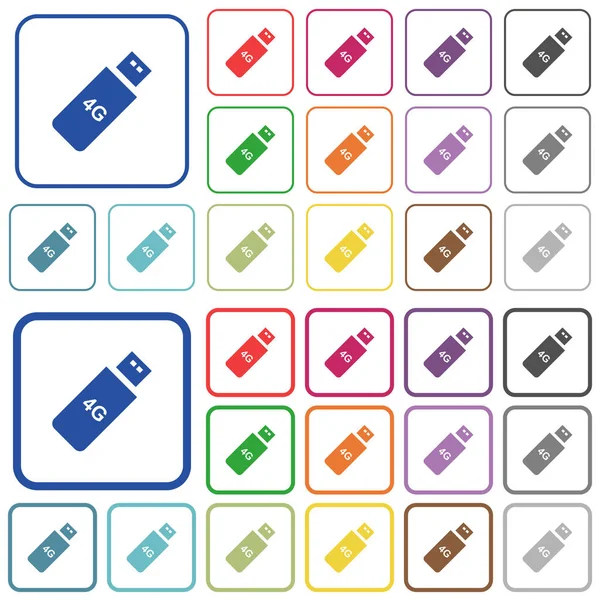 Icone Piatte Colore Stick Mobile Quarta Generazione Cornici Quadrate Arrotondate — Vettoriale Stock
