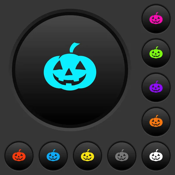 Calabaza Halloween Botones Oscuros Con Iconos Color Vivos Sobre Fondo — Vector de stock