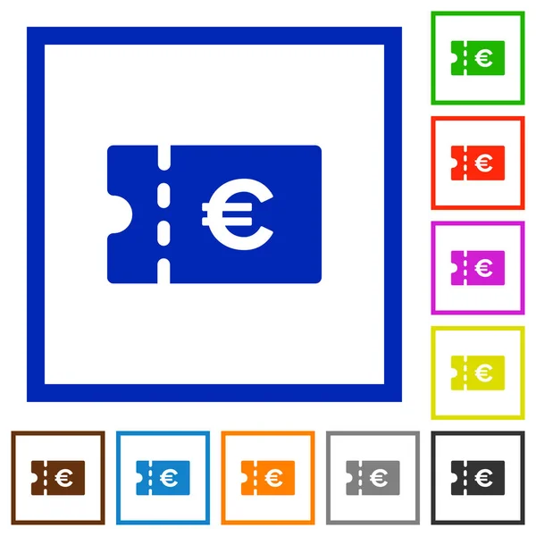 Euro Cupón Descuento Iconos Color Plano Marcos Cuadrados Sobre Fondo — Vector de stock