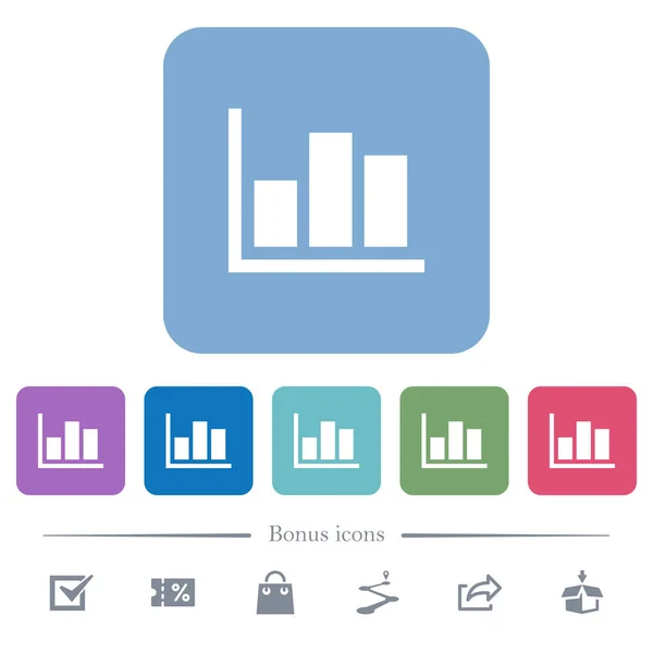 Estadísticas Iconos Planos Blancos Sobre Fondos Cuadrados Redondeados Color Iconos — Archivo Imágenes Vectoriales