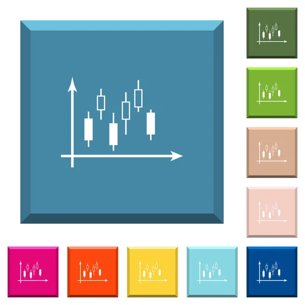 Gráfico Velas Con Ejes Iconos Blancos Botones Cuadrados Con Bordes — Archivo Imágenes Vectoriales