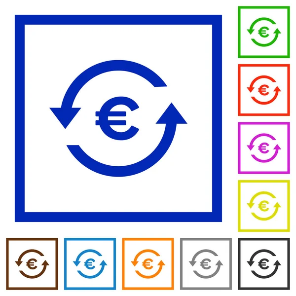 Euro Pagar Iconos Color Plano Marcos Cuadrados Sobre Fondo Blanco — Vector de stock