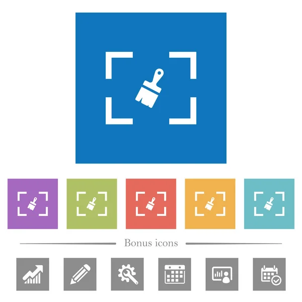 Kamerasensorn Rengöring Platta Vita Ikoner Kvadratiska Bakgrunder Bonus Ikoner Ingår — Stock vektor