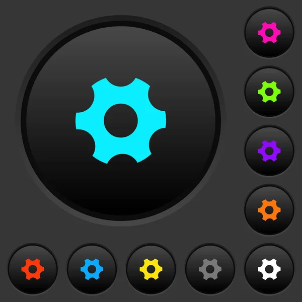 Single Cogwheel Dark Push Buttons Vivid Color Icons Dark Grey — Stock Vector