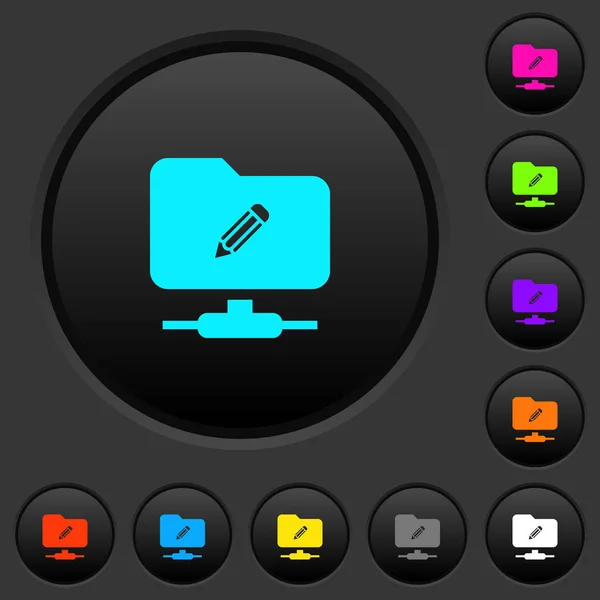 Ftp Επεξεργαστείτε Σκούρο Κουμπιά Εικονίδια Ζωηρό Χρώμα Σκούρο Γκρι Φόντο — Διανυσματικό Αρχείο