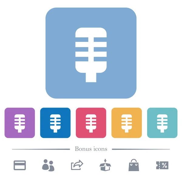 Microfoon Wit Plat Pictogrammen Kleur Afgerond Vierkant Achtergronden Bonus Pictogrammen — Stockvector