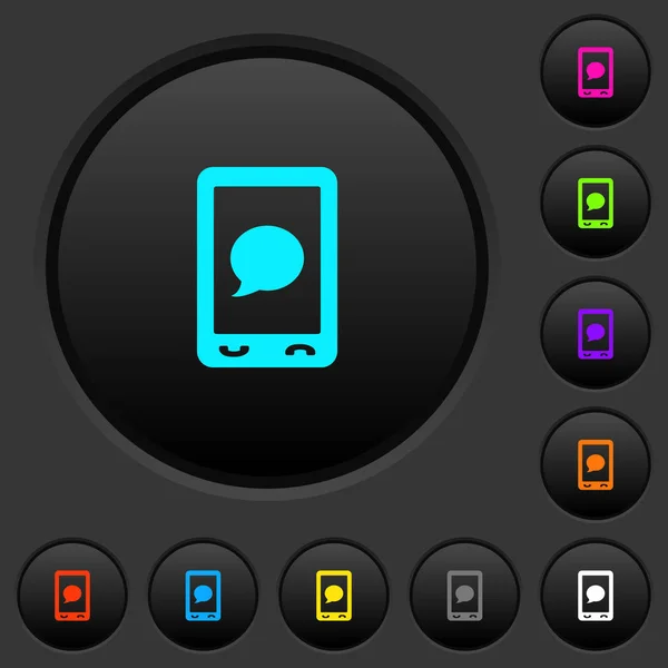 Mobiele Sms Message Donkere Drukknoppen Met Pictogrammen Met Levendige Kleuren — Stockvector