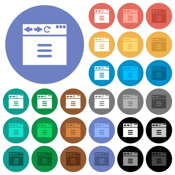 Options Navigateur Icônes Plates Multicolores Sur Des Fonds Ronds Inclus — Image vectorielle