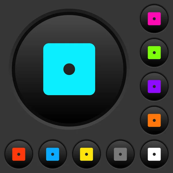 Ζάρια Ένα Σκούρο Κουμπιά Εικονίδια Ζωηρό Χρώμα Σκούρο Γκρι Φόντο — Διανυσματικό Αρχείο