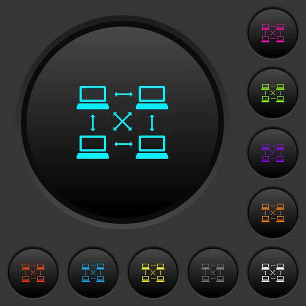 Content Delivery Network Dark Push Buttons Vivid Color Icons Dark — Stock Vector