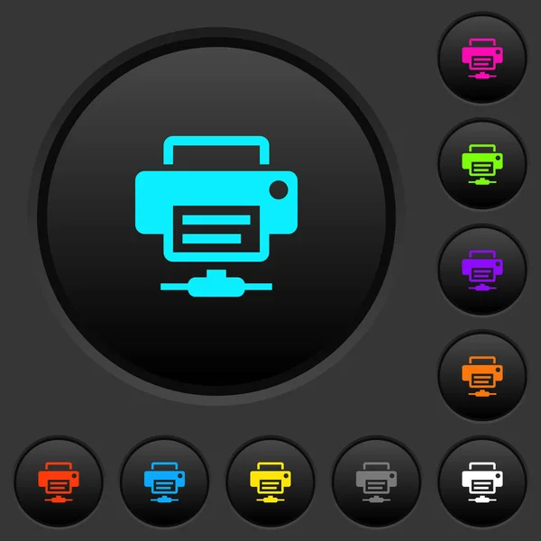 Network printer dark push buttons with vivid color icons on dark grey background