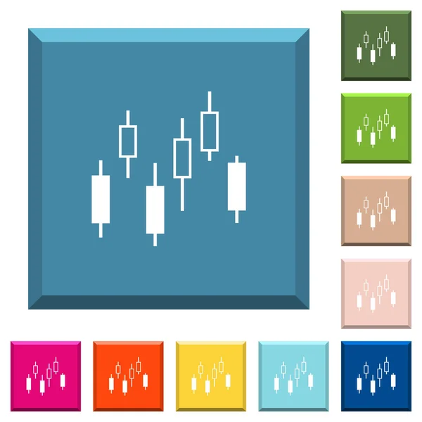 Kerzenständer Diagramm Weiße Symbole Auf Eckigen Knöpfen Verschiedenen Trendigen Farben — Stockvektor