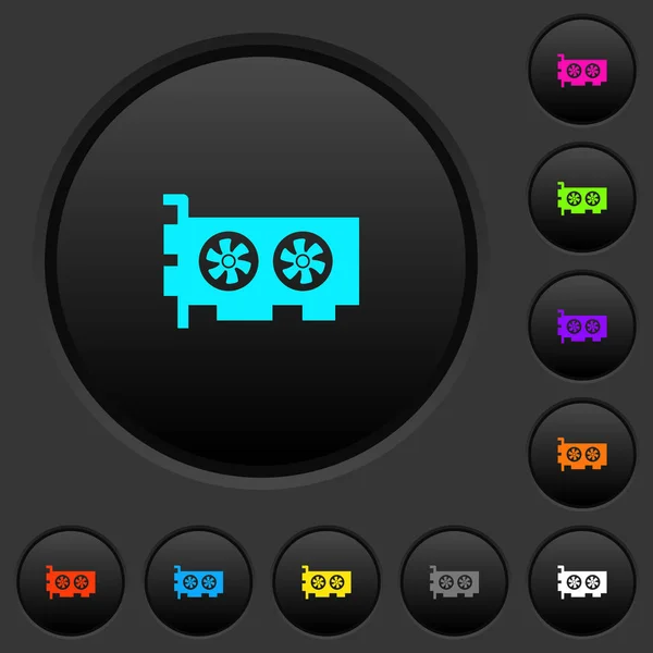 Computer Video Card Dark Push Buttons Vivid Color Icons Dark — Stock Vector