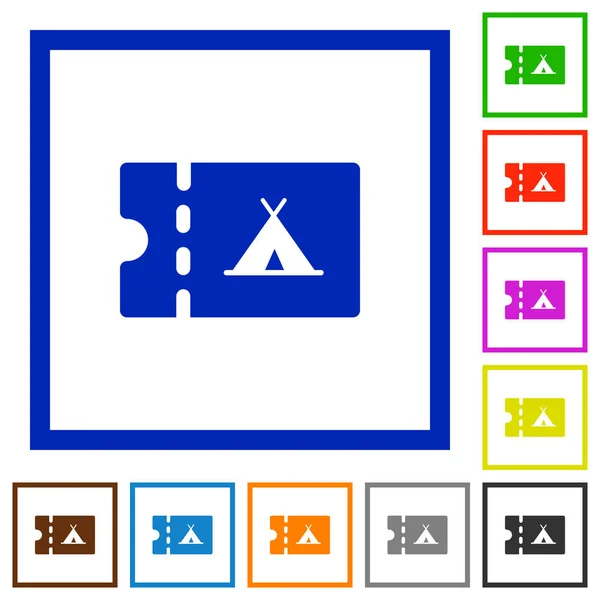 Camping Rabatt Coupon Flache Farbsymbole Quadratischen Rahmen Auf Weißem Hintergrund — Stockvektor