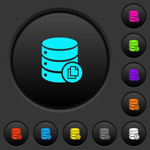 Copy Database Dark Push Buttons Vivid Color Icons Dark Grey — Stock Vector