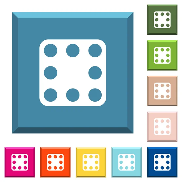Domino Ocho Iconos Blancos Botones Cuadrados Con Bordes Varios Colores — Vector de stock