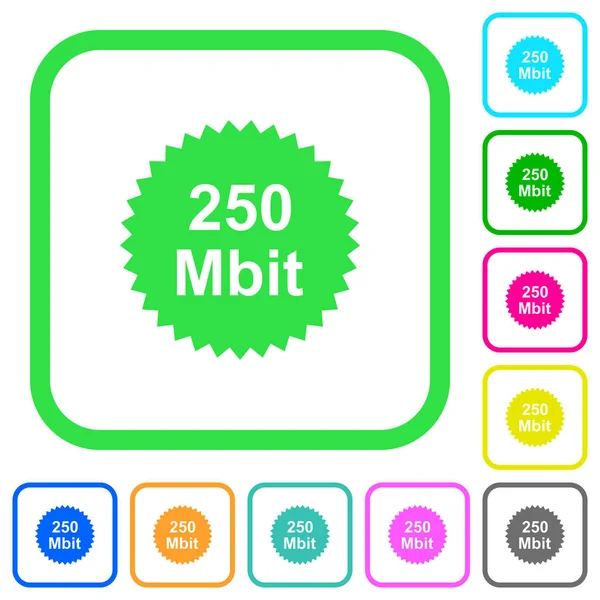 250 Mbit Garantie Sticker Levendig Gekleurde Plat Pictogrammen Gebogen Randen — Stockvector
