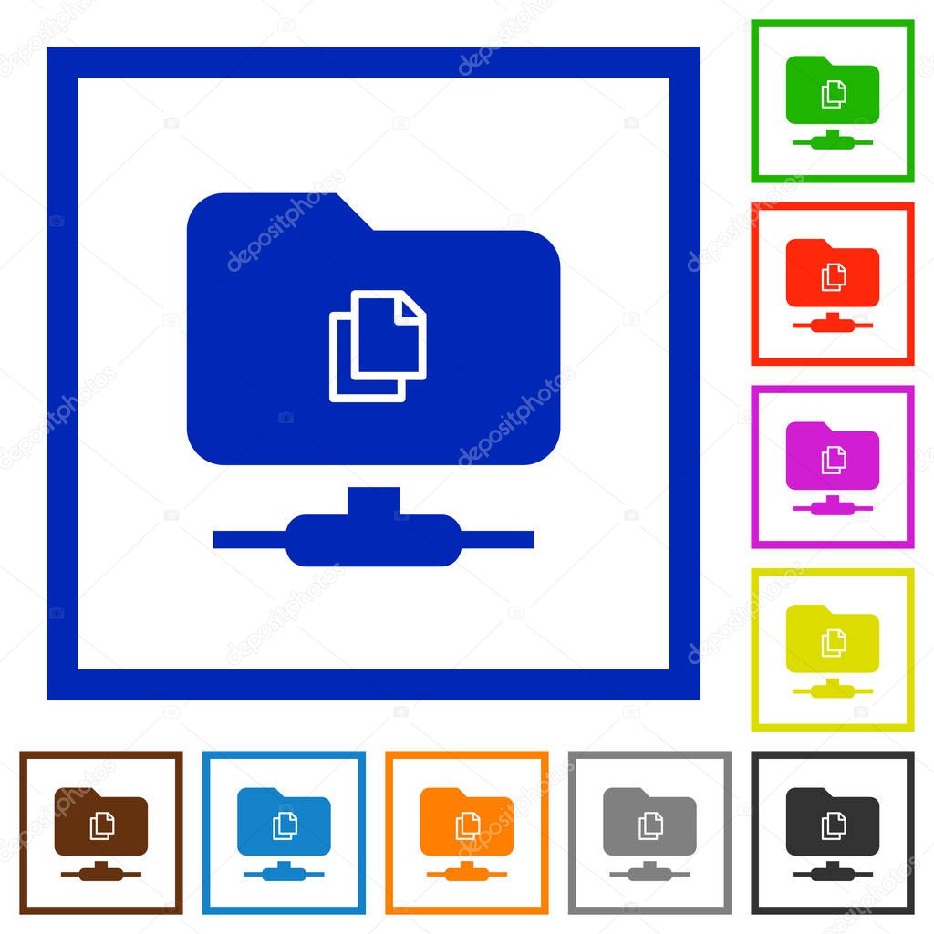 Copy remote file on FTP flat color icons in square frames on white background