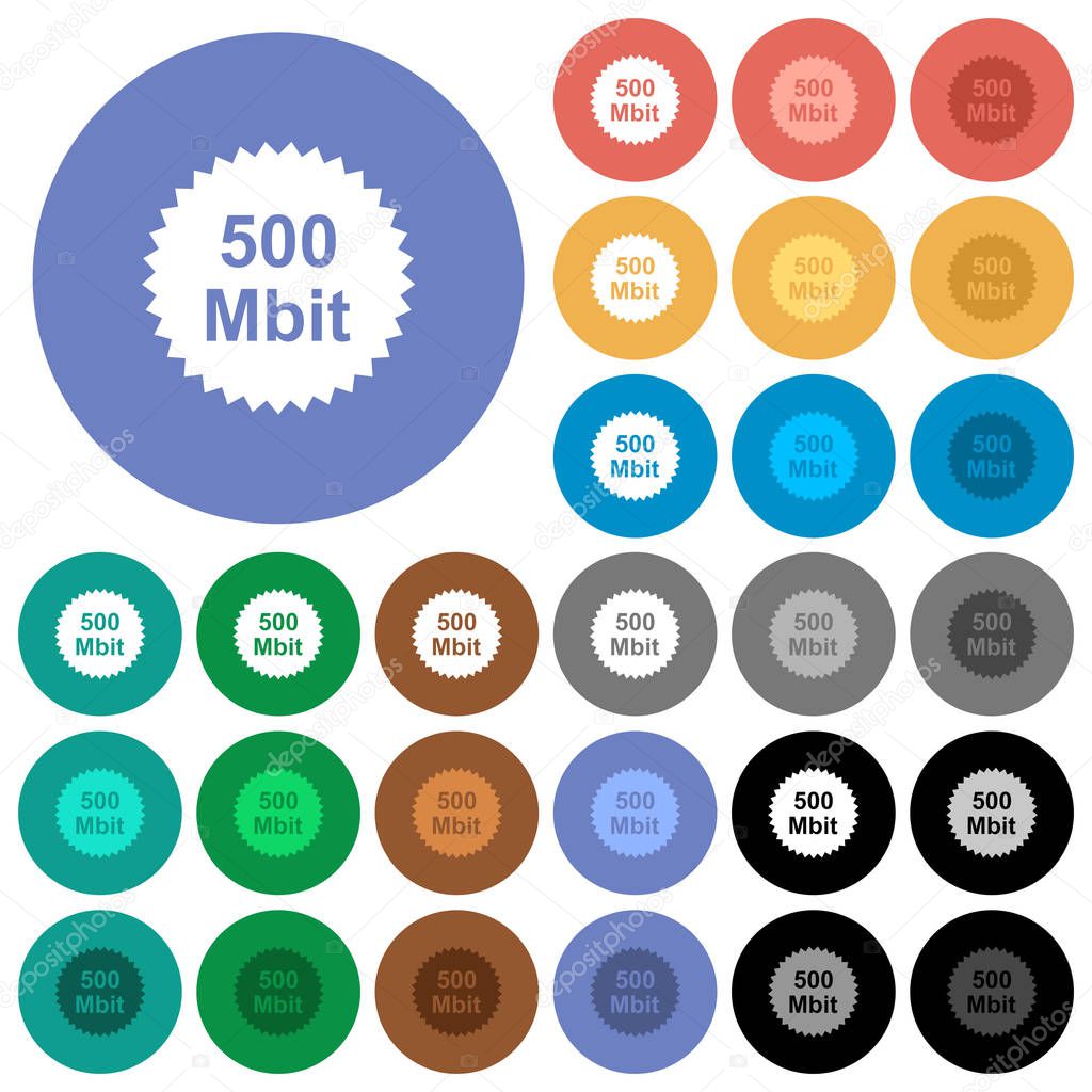 500 mbit guarantee sticker multi colored flat icons on round backgrounds. Included white, light and dark icon variations for hover and active status effects, and bonus shades.
