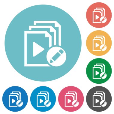 Çalma listesi düz beyaz simgeler yuvarlak renkli arka planlar üzerinde yeniden adlandırma