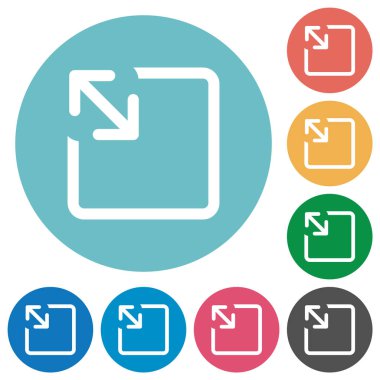 Nesne düz beyaz simgeler yuvarlak renkli arka planlar üzerinde yeniden boyutlandırma