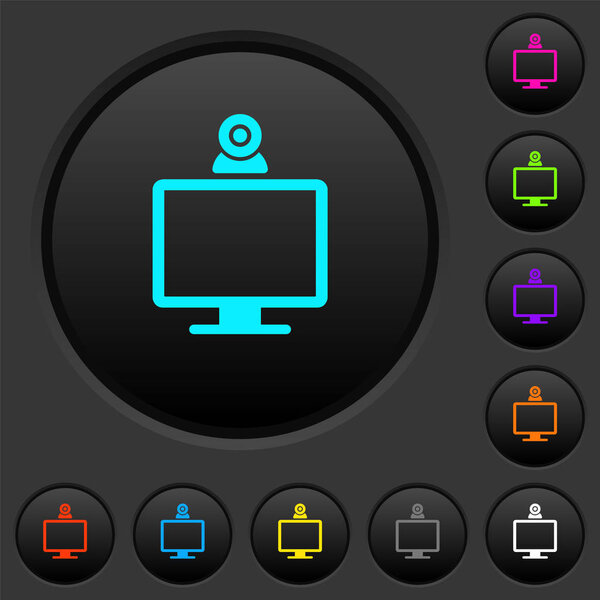 Монитор с веб-камеры темные кнопки с яркими цветовыми иконками на темно-сером фоне
