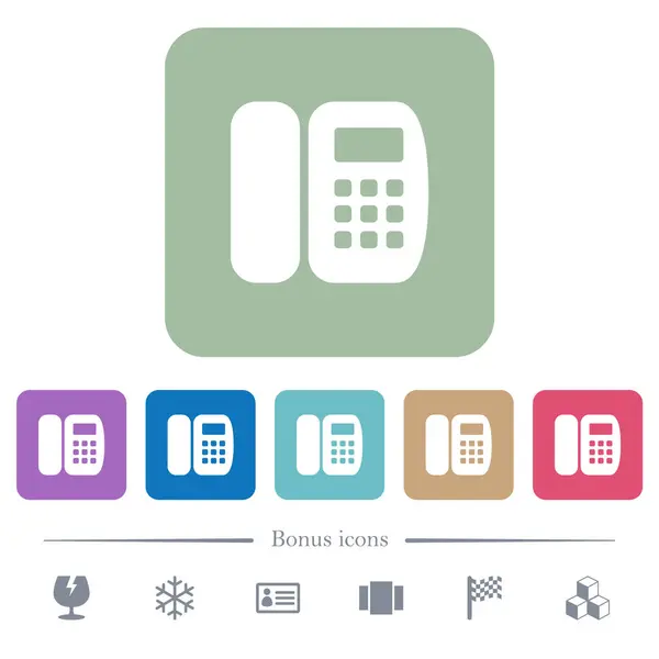 办公室电话白色扁平图标上的颜色圆形的正方形背景 包括6个奖金图标 — 图库矢量图片
