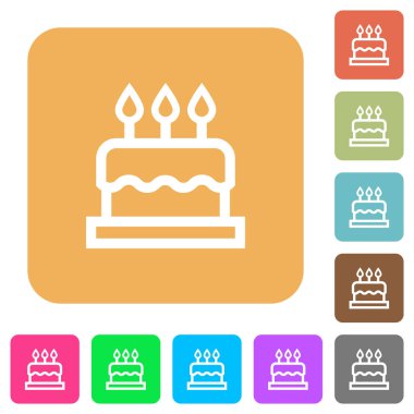 Doğum günü pastası düz simgeleri Yuvarlatılmış kare canlı renkli arka planlar.