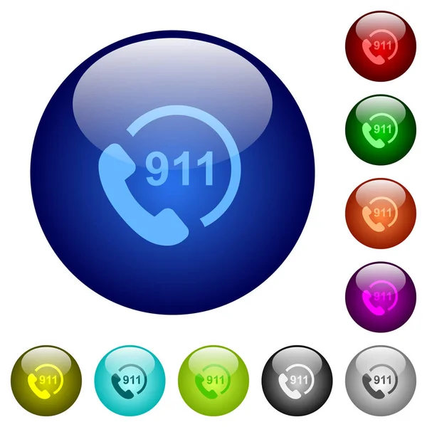 Llamada Emergencia 911 Iconos Botones Vidrio Color Redondo — Archivo Imágenes Vectoriales